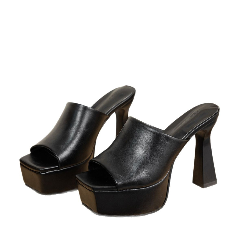 Papuci cu toc înalt cu gură de pește pentru femei, sandale cu toc gros și o singură linie, pantofi noi de vară pentru femei, sandale și papuci de exterior simpli și la modă