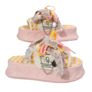 Παντόφλες εξωτερικού εμπορίου με χοντρή σόλα για γυναίκες το καλοκαίρι, αντιολισθητικές, αντιοσμητικές, πολύχρωμες καρό καμβά σανδάλια, γυναικείες παντόφλες θαλάσσης