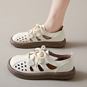 Ρωμαϊκά μονόχρωμα παπούτσια για γυναίκες χονδρικής Νέα καλοκαιρινά δημοφιλή κοίλα αναπνεύσιμα μονόχρωμα παπούτσια με χοντρή σόλα ρετρό casual toe-toe τσόκαρα