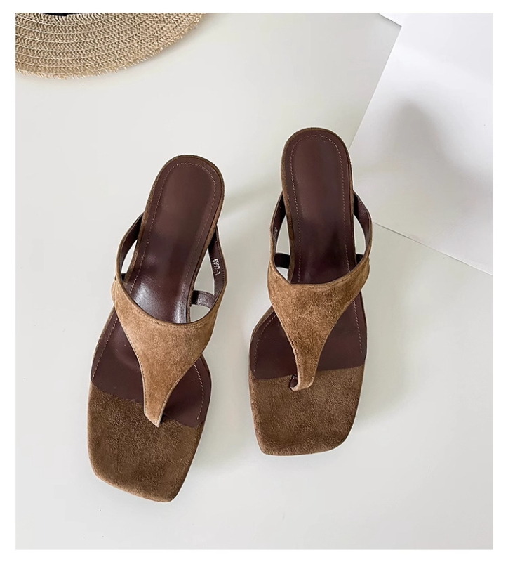 Sandale de damă cu toc înalt și vârf pătrat, de lux, tip tanga, stil varatic, casual, și sandale confortabile cu vârful deschis.