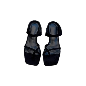 Έκδοση από δέρμα προβάτου ~ Γαλλικά σανδάλια με σταυρωτό λουράκι για γυναίκες 2025 Καλοκαιρινά σανδάλια με τετράγωνη μύτη για εξωτερικές εμφανίσεις