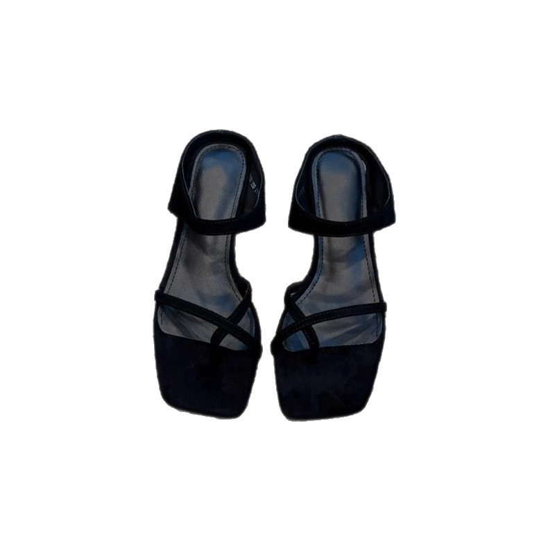 Versiune din piele de oaie ~ Sandale franceze cu bareta încrucișată pentru femei 2025 Sandale cu platformă mică, cu vârf pătrat, pentru exterior