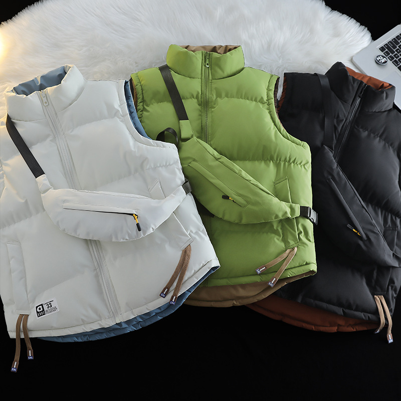 „Cross-Border 2025“ žieminė dvipusė pastorinta liemenė vyrams, šilta striukė be rankovių, madinga