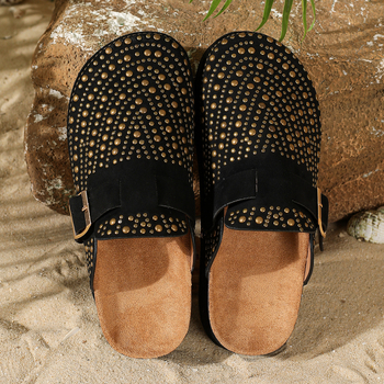 Παντόφλες Baotou για γυναίκες 2025 Νέες παντόφλες από φελλό με στρογγυλή μύτη για γυναίκες Μεταλλικές παντόφλες με χοντρή σόλα και θερμή σφράγιση