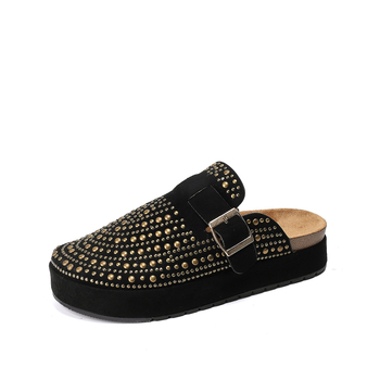 Παντόφλες Baotou για γυναίκες 2025 Νέες παντόφλες από φελλό με στρογγυλή μύτη για γυναίκες Μεταλλικές παντόφλες με χοντρή σόλα και θερμή σφράγιση