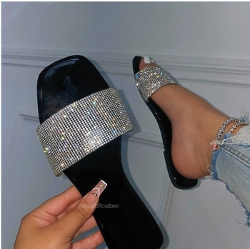 Vanjska trgovina plus size ravne papuče prekogranične ženske ležerne papuče 42 ženske sandale s cirkonima i četvrtastim vrhom ljeto Novo
