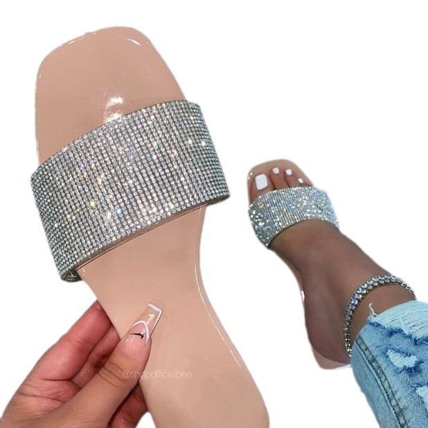 Vanjska trgovina plus size ravne papuče prekogranične ženske ležerne papuče 42 ženske sandale s cirkonima i četvrtastim vrhom ljeto Novo