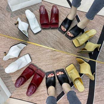 Σανδάλια και παντόφλες με τακούνι γάτας με τετράγωνο κεφάλι, καλοκαιρινά, άνετα, μονόχρωμα, μονόχρωμα, με μεσαίο τακούνι, μοντέρνα, εξωτερικά σανδάλια και παντόφλες για γυναίκες