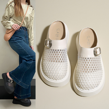 Papuci de primăvară și vară din plasă cu vârfuri până la vârfuri pentru femei, papuci de plasă cu talpă groasă, sandale respirabile, stil nou 2025, decupate, care cresc în înălțime