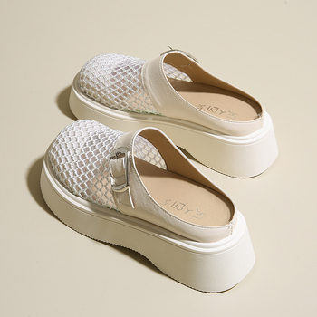 Papuci de primăvară și vară din plasă cu vârfuri până la vârfuri pentru femei, papuci de plasă cu talpă groasă, sandale respirabile, stil nou 2025, decupate, care cresc în înălțime