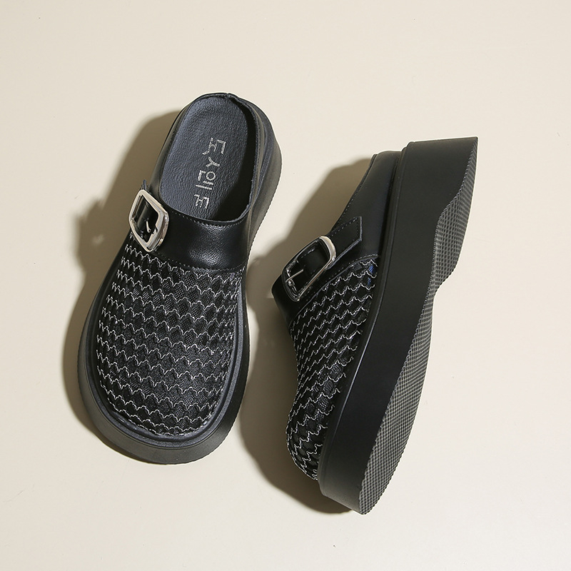 Papuci de primăvară și vară din plasă cu vârfuri până la vârfuri pentru femei, papuci de plasă cu talpă groasă, sandale respirabile, stil nou 2025, decupate, care cresc în înălțime