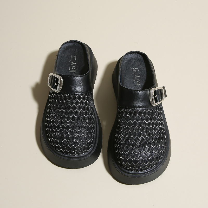 Papuci de primăvară și vară din plasă cu vârfuri până la vârfuri pentru femei, papuci de plasă cu talpă groasă, sandale respirabile, stil nou 2025, decupate, care cresc în înălțime