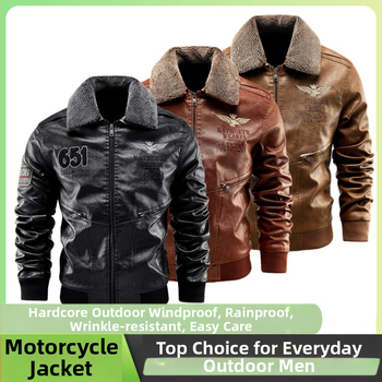 Rudens ir žiemos atvartu su vilnos pamušalu šilta PU odinė vyriška motociklo striukė su vėjui nelaidiu, sustorintu, plonu kirpimu, nuimama kailine apykakle