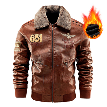 Rudens ir žiemos atvartu su vilnos pamušalu šilta PU odinė vyriška motociklo striukė su vėjui nelaidiu, sustorintu, plonu kirpimu, nuimama kailine apykakle