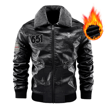 Rudens ir žiemos atvartu su vilnos pamušalu šilta PU odinė vyriška motociklo striukė su vėjui nelaidiu, sustorintu, plonu kirpimu, nuimama kailine apykakle