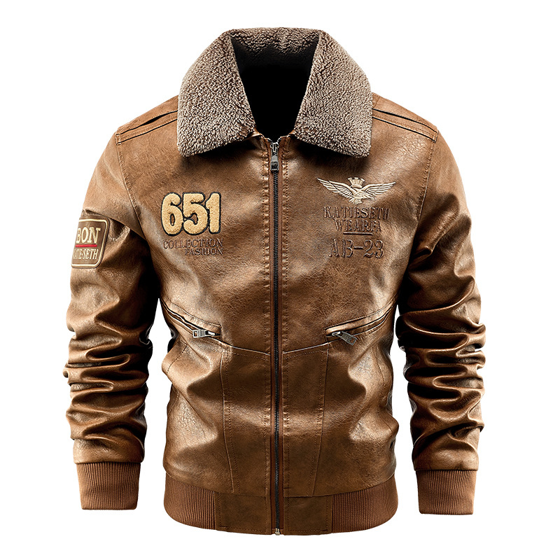 Rudens ir žiemos atvartu su vilnos pamušalu šilta PU odinė vyriška motociklo striukė su vėjui nelaidiu, sustorintu, plonu kirpimu, nuimama kailine apykakle