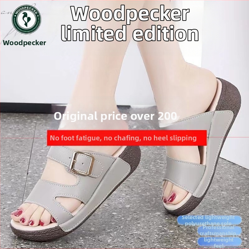 Woodpecker sandale od prave mekane kože s mekim potplatom za žene, ljeto 2024., nova modna, svestrana, lagana, neklizajuća, ženska stopala se ne umaraju