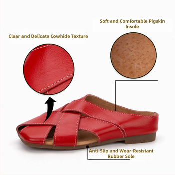 Retro pletene papuče za žene s prstima do prstiju, ručno izrađene sandale od prave kože za ljeto, polupapuče od kravlje kože s gornjim šavovima