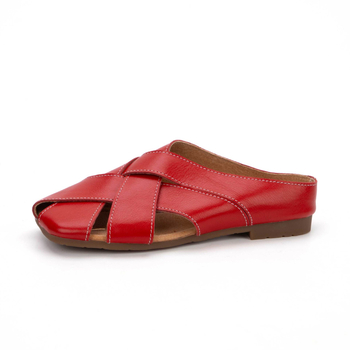 Retro pletene papuče za žene s prstima do prstiju, ručno izrađene sandale od prave kože za ljeto, polupapuče od kravlje kože s gornjim šavovima