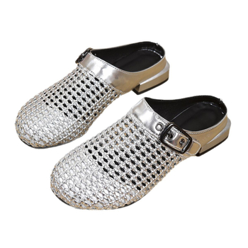 Ασημένιες Γαλλικές Slip-on Lazy Ανδρικές Μισές Παντόφλες Γυναικεία 2025 Νέα Υφασμάτινα Σανδάλια και Παντόφλες Muller για Εξωτερική Ρούχα Μόδα