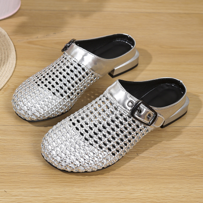 Sandale și papuci de damă țesute Muller argintii, fără mâneci, pentru bărbați, model francez, model 2025, pentru exterior, la modă