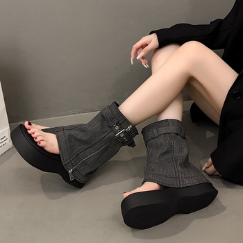 Γυναικεία σανδάλια με χοντρή σόλα 7cm, νέο στυλ, μικρά, σέξι, ρωμαϊκά σανδάλια ψαροκόκαλου που αυξάνουν το ύψος