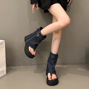 Γυναικεία σανδάλια με χοντρή σόλα 7cm, νέο στυλ, μικρά, σέξι, ρωμαϊκά σανδάλια ψαροκόκαλου που αυξάνουν το ύψος