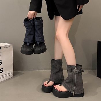 Γυναικεία σανδάλια με χοντρή σόλα 7cm, νέο στυλ, μικρά, σέξι, ρωμαϊκά σανδάλια ψαροκόκαλου που αυξάνουν το ύψος