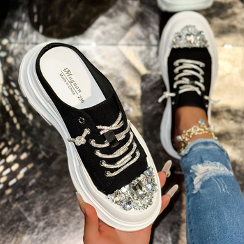 Papuče s debelim potplatom i platformom od cirkona, s prstima do prstiju za vanjsku upotrebu, ležerne papuče za žene, ljetne nove platnene papuče s polukliznim nogavicama u bijeloj boji