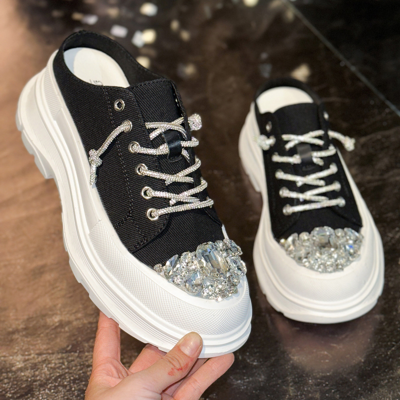 Papuče s debelim potplatom i platformom od cirkona, s prstima do prstiju za vanjsku upotrebu, ležerne papuče za žene, ljetne nove platnene papuče s polukliznim nogavicama u bijeloj boji