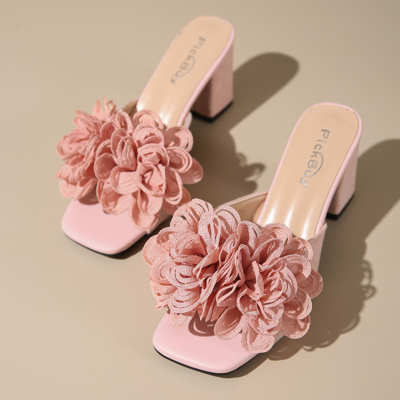 Cvjetne papuče za žene koje možete nositi u vilinskom stilu 2024. Nove prekogranične modne ravne papuče, ljetne ružičaste sandale