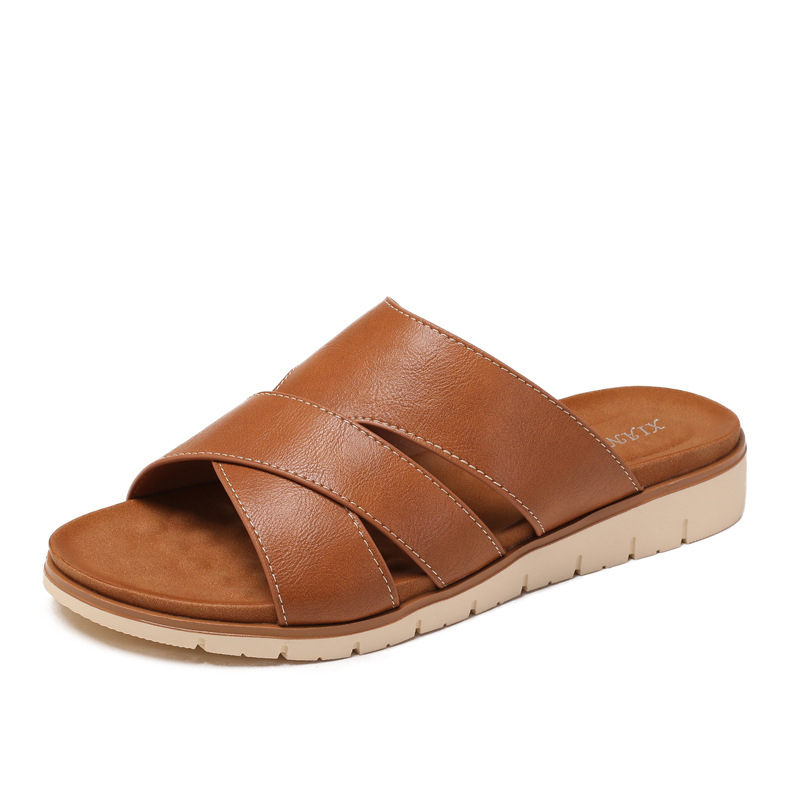 Jednostavne papuče s debelim potplatom i osjećajem izmeta za žene, ljetne, nove modne sandale s jednom pedalom 6020-48