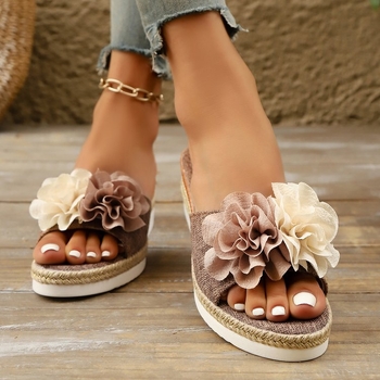 Prekogranične ljetne nove papuče s okruglim vrhom, debelim potplatom i klinastom petom, pletene papuče od konoplje s mašnom, velike veličine, za žene