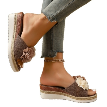 Prekogranične ljetne nove papuče s okruglim vrhom, debelim potplatom i klinastom petom, pletene papuče od konoplje s mašnom, velike veličine, za žene