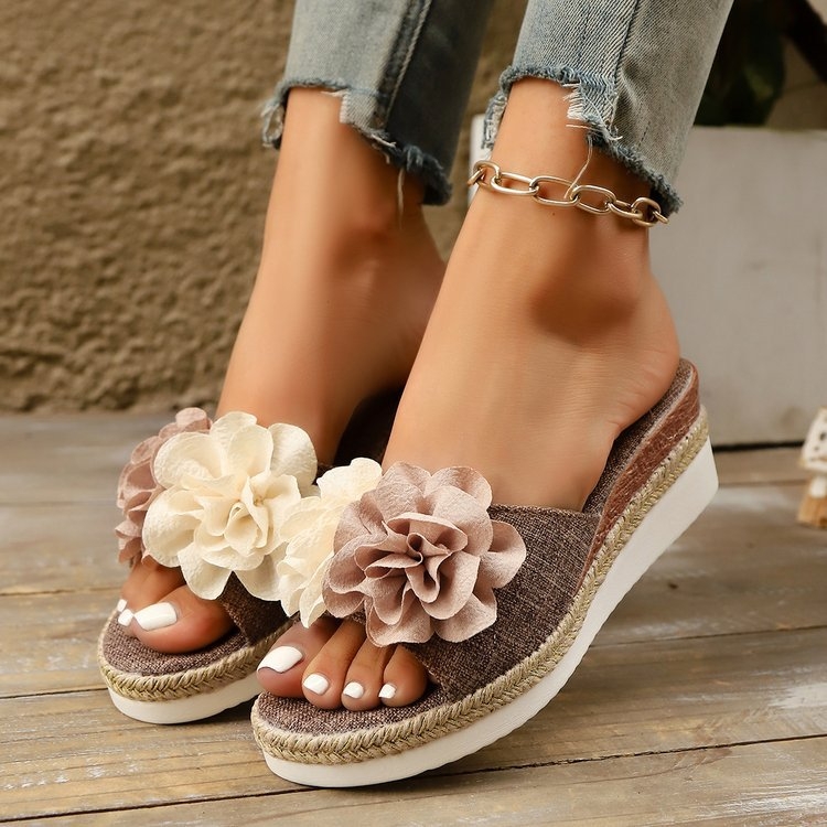 Prekogranične ljetne nove papuče s okruglim vrhom, debelim potplatom i klinastom petom, pletene papuče od konoplje s mašnom, velike veličine, za žene