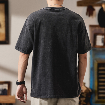 Ανδρικό μπλουζάκι American Heavyweight Retro Washed με κοντομάνικο μπλουζάκι για άνδρες, καλοκαίρι 2025, νέο μπλουζάκι με στάμπα Letter και μισό μανίκι για άνδρες