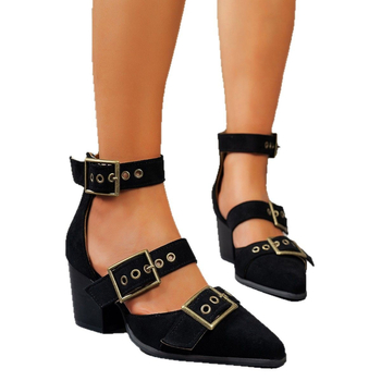 Ευρωπαϊκό και Αμερικανικό Εξωτερικό Εμπόριο για μεγάλα μεγέθη, Γυναικεία Ψηλοτάκουνα με Μυτερά Τακούνια, Διασυνοριακά, Άνοιξη και Καλοκαίρι, Νέα Γυναικεία Ψηλοτάκουνα Σανδάλια με Χοντρό Τακούνι και Τετράγωνη Αγκράφα