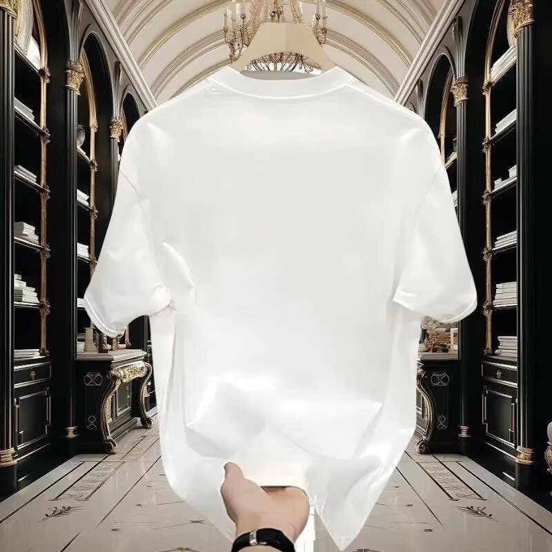 2025 Nova trendi muška bijela majica kratkih rukava s okruglim izrezom i printom, široka, ljetna, od čistog pamuka