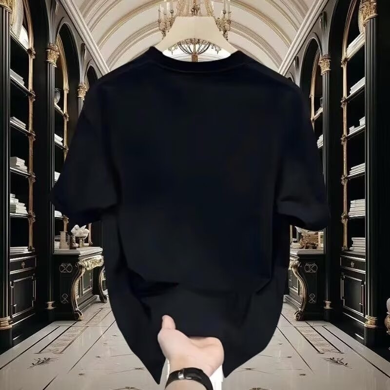 2025 Nova trendi muška bijela majica kratkih rukava s okruglim izrezom i printom, široka, ljetna, od čistog pamuka