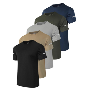 Muški set od 5 dijelova s reflektirajućim trakama, okruglim izrezom i kratkim rukavima, top za slobodno vrijeme, fitness, trčanje i aktivnosti na otvorenom