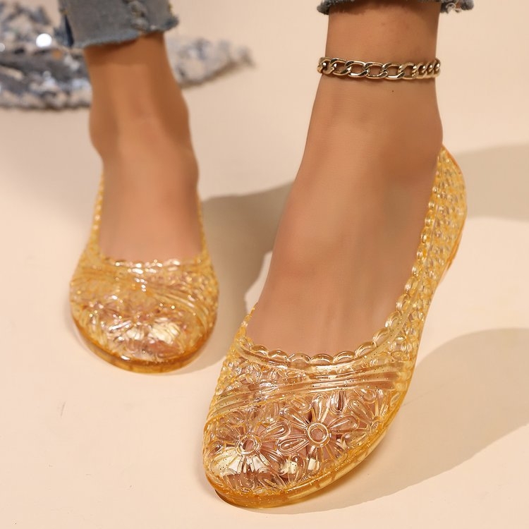 Sandale de cristal pentru femei 2025, vara, la modă, îmbrăcăminte exterioară, cu goluri, plate, din cauciuc, jeleu, pantofi pentru femei, pantofi casual de plajă, en-gros