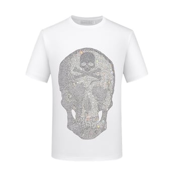 Tricou bărbați cu mânecă scurtă cu craniu la modă europeană, tricou Spirit Boy, mărime mare, casual, bărbați cu mânecă jumătate, bumbac mercerizat