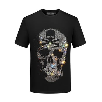 Tricou bărbați cu mânecă scurtă cu craniu la modă europeană, tricou Spirit Boy, mărime mare, casual, bărbați cu mânecă jumătate, bumbac mercerizat