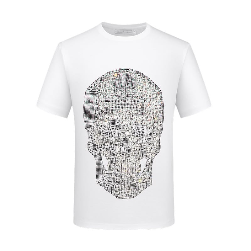 Tricou bărbați cu mânecă scurtă cu craniu la modă europeană, tricou Spirit Boy, mărime mare, casual, bărbați cu mânecă jumătate, bumbac mercerizat