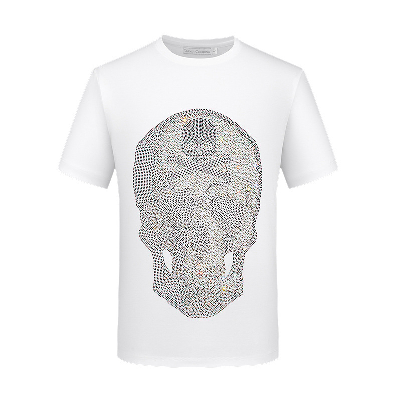 Tricou bărbați cu mânecă scurtă cu craniu la modă europeană, tricou Spirit Boy, mărime mare, casual, bărbați cu mânecă jumătate, bumbac mercerizat