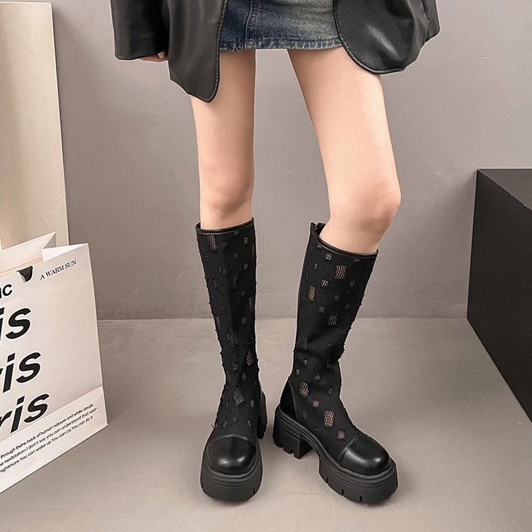 Čizme s debelom petom i visokom petom za žene, nove mrežaste prozračne čizme preko koljena, sandale nišnog dizajna za ljeto 2025.