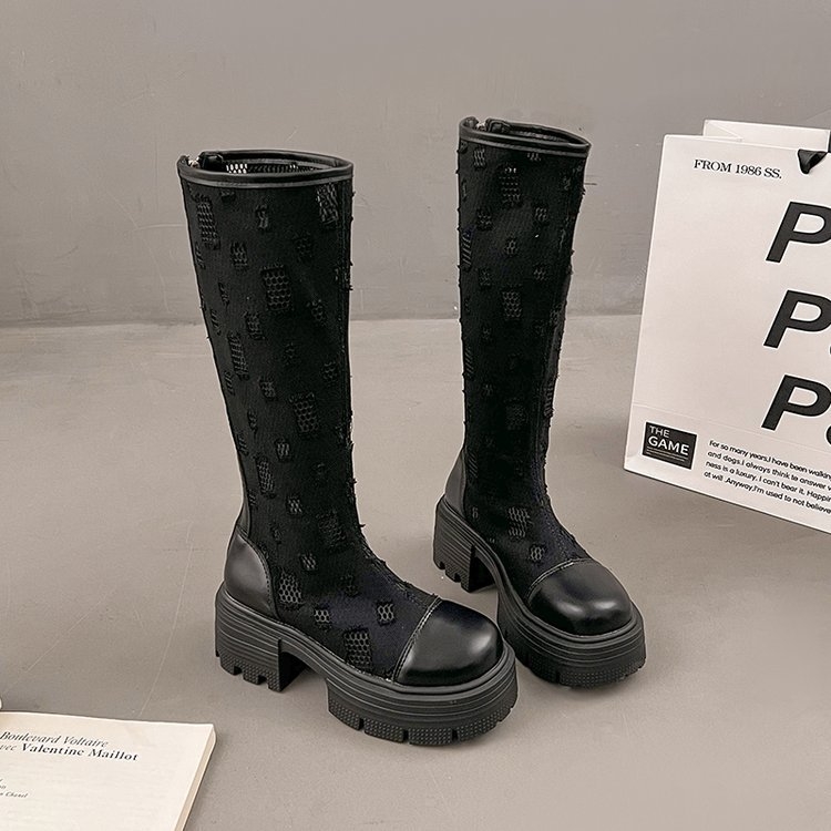 Čizme s debelom petom i visokom petom za žene, nove mrežaste prozračne čizme preko koljena, sandale nišnog dizajna za ljeto 2025.
