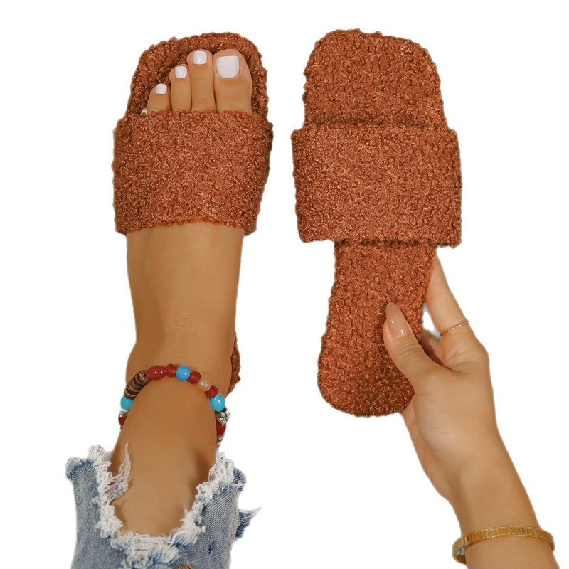 2025 Stil vindecător moale și drăguț: Papuci moi de pluș Fufu cu vârful deschis! Sunt ușor de purtat acasă sau pe stradă