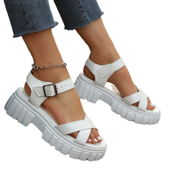 Καλοκαιρινά Νέα Εξωτερικού Εμπορίου Γυναικεία Ρωμαϊκά Σανδάλια με Χοντρό Κάτω Μέτωπο και Σταυρωτό Λουράκι, Αναπνέουσα Ζώνη με Πόρπη