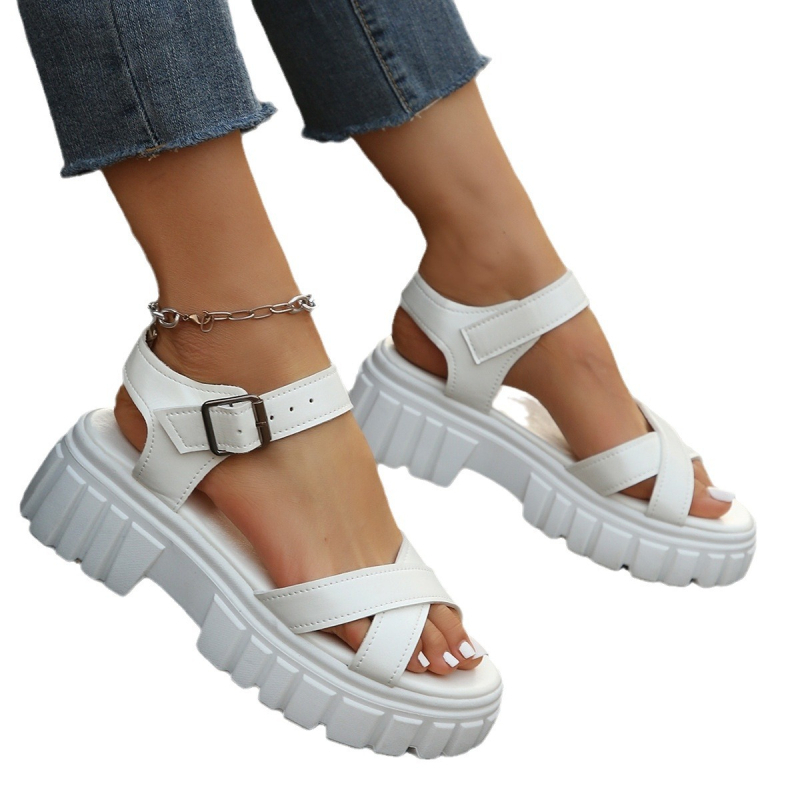Vara nouă comerț exterior plus mărime femei groase fund curea încrucișată sandale romane respirabile curea cataramă decorare